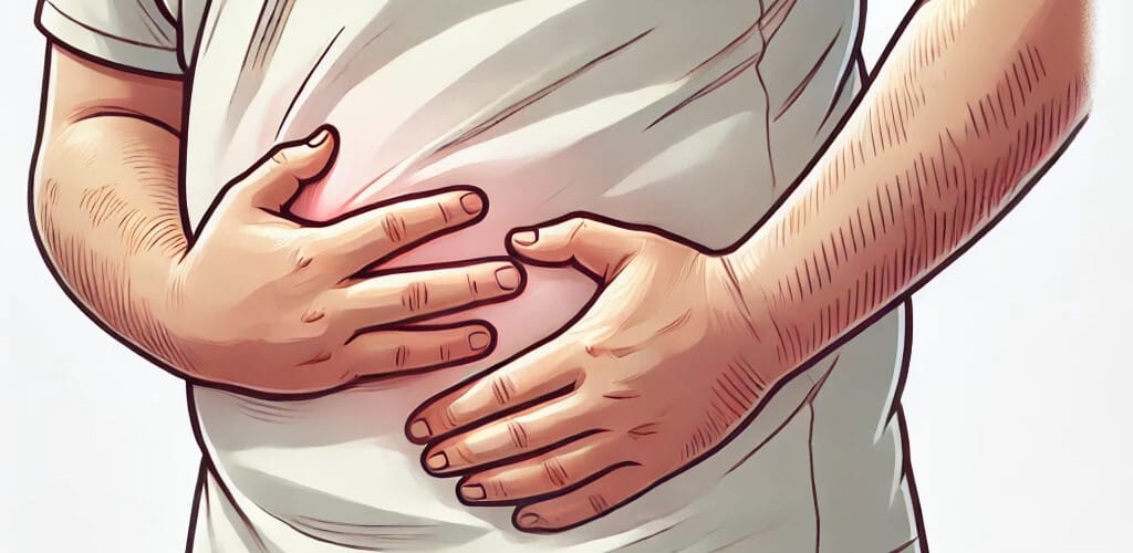 IBD로 고통으로 배를 움켜잡은 중년의 남성